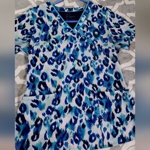 Healing Hands Blue Wrap Short Sleeve Blouse